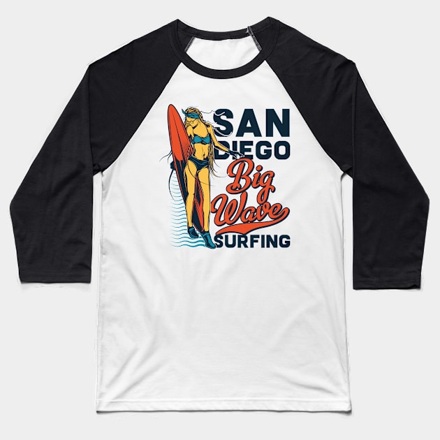 San Diego Big Wave Surfing Summer Feelings Gift Tee Kiten Baseball T-Shirt by gdimido